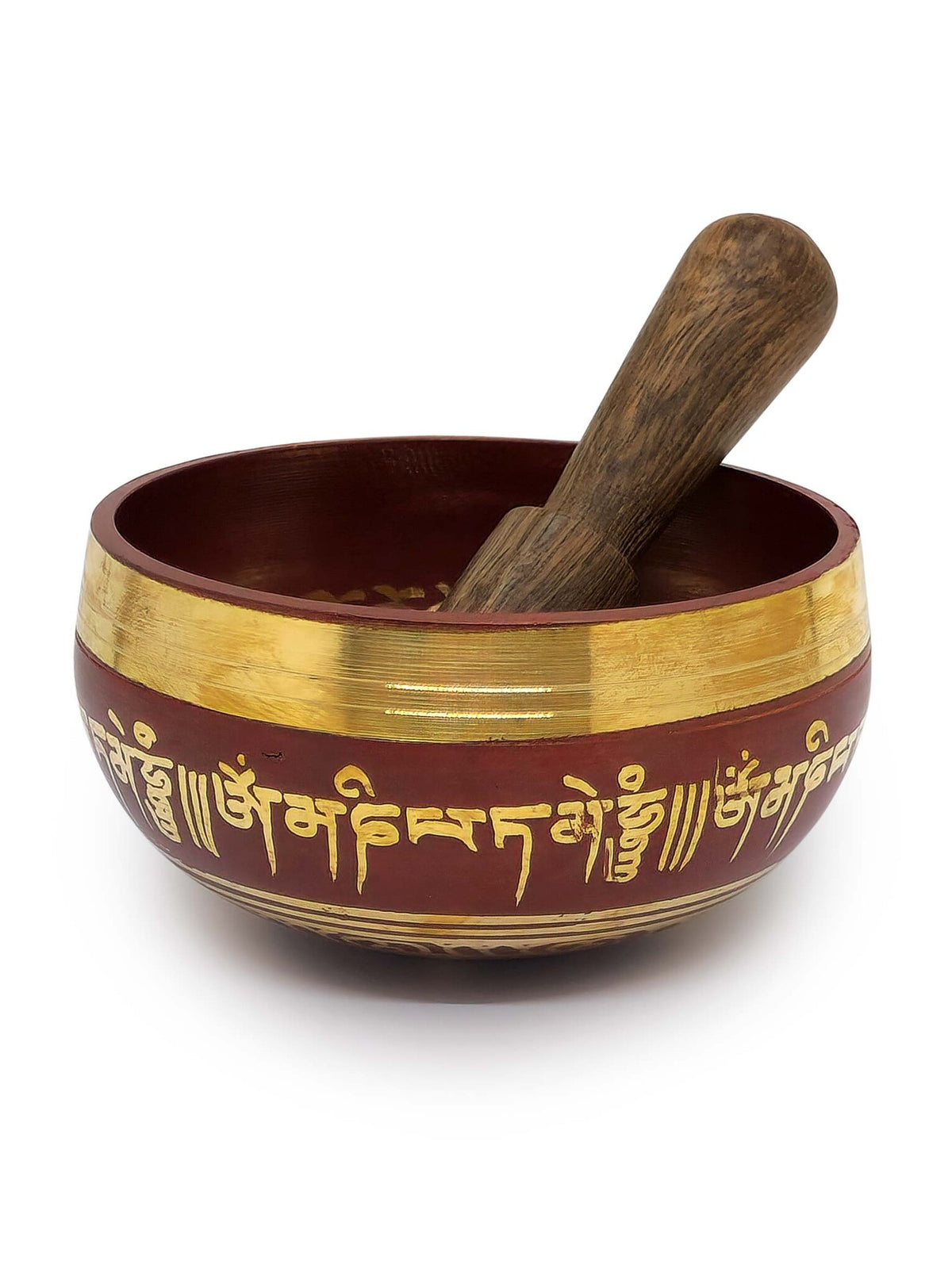 Tibetische Klangschale aus Messing mit Mantra, 3-teilig, rot, Ø 8cm, 190g