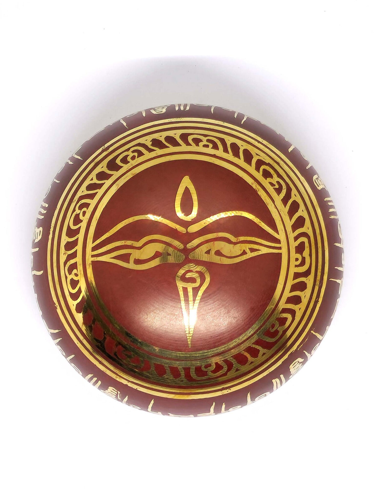Tibetische Klangschale aus Messing mit Mantra, 3-teilig, rot, Ø 8cm, 190g