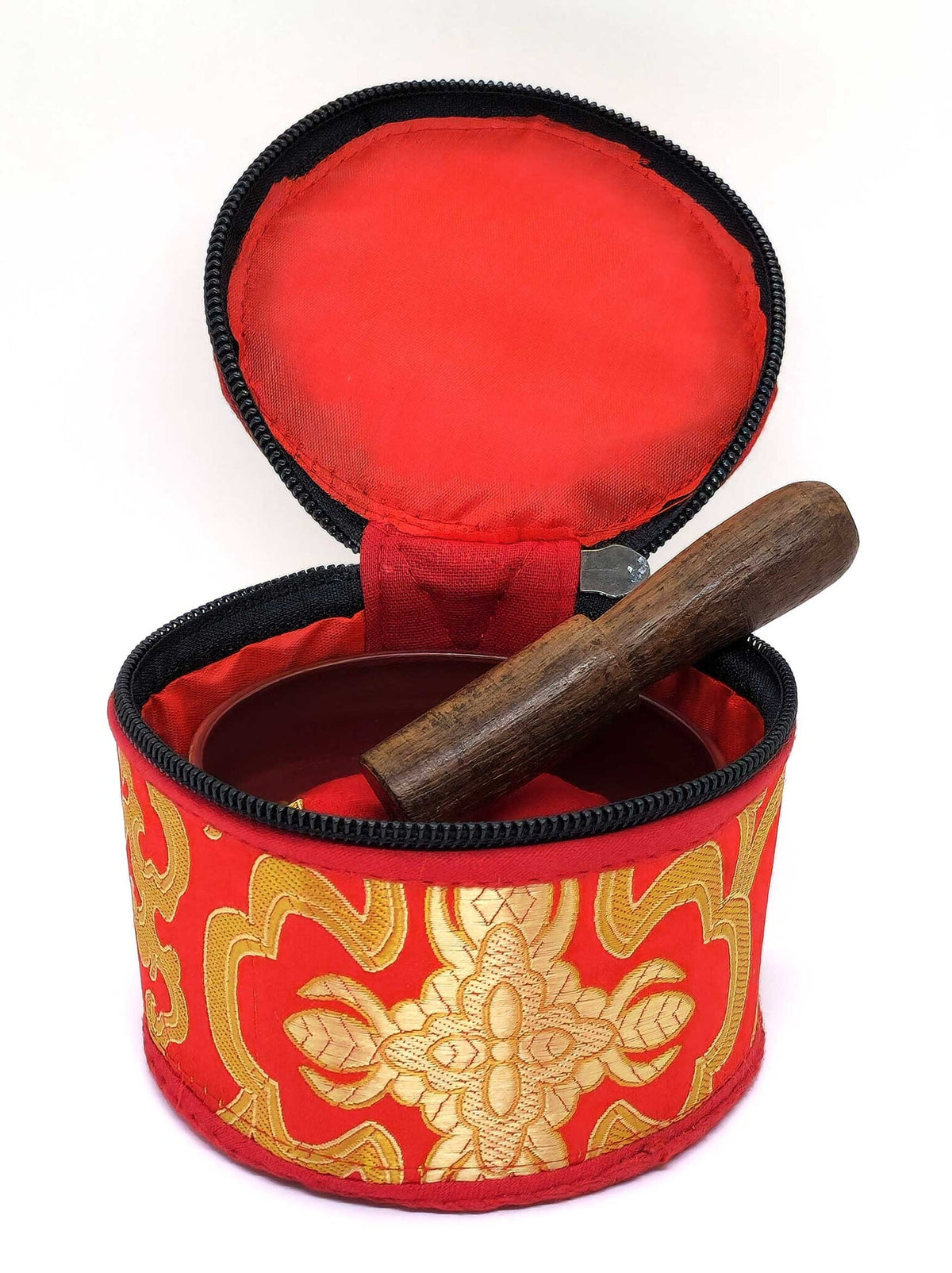Tibetische Klangschale aus Messing mit Mantra, 3-teilig, rot, Ø 8cm, 190g