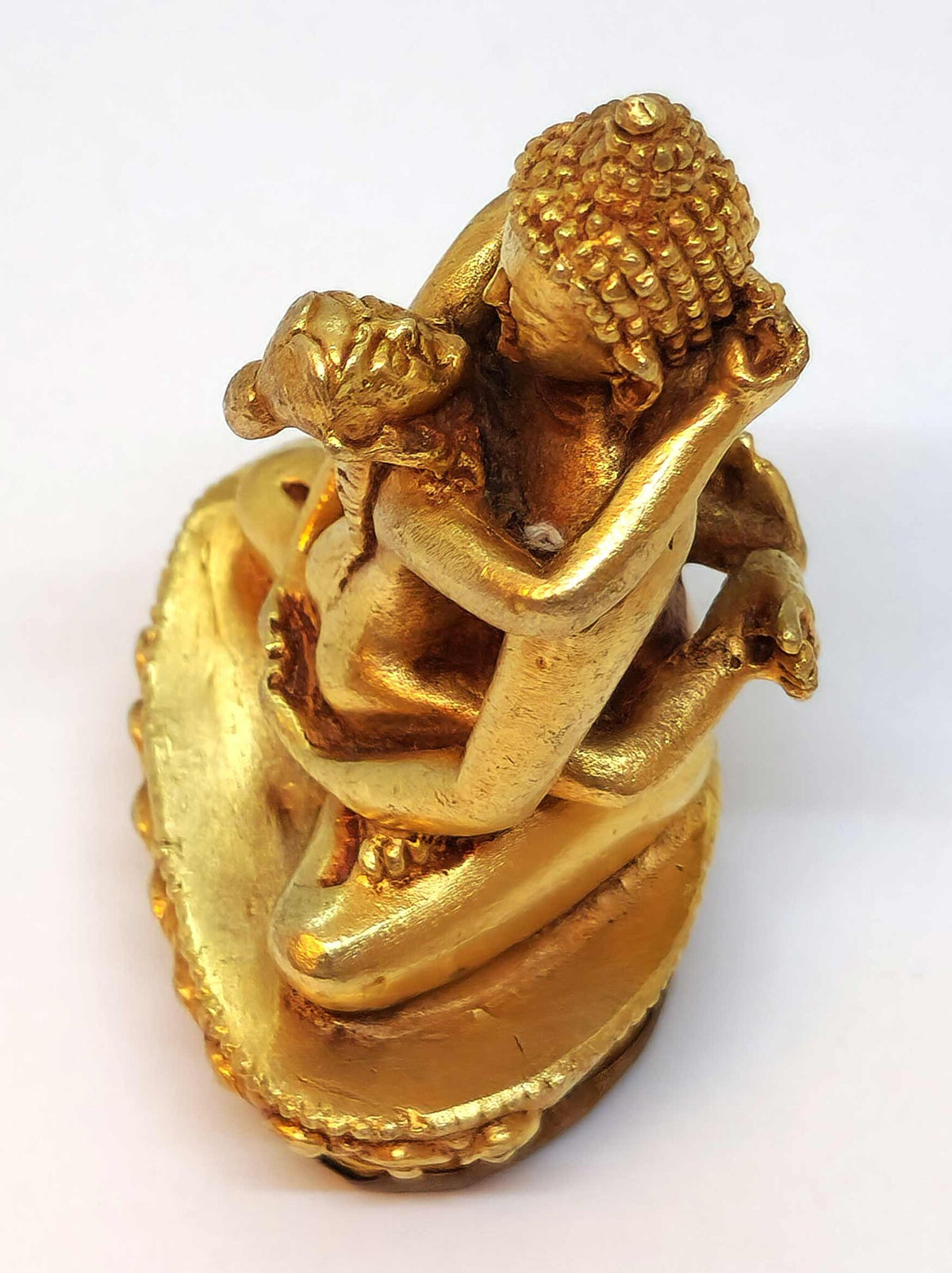 Petite statue tibétaine Kuntu Sangpo yab-yum, symbole de l'union de la sagesse et de la compassion, 6 cm