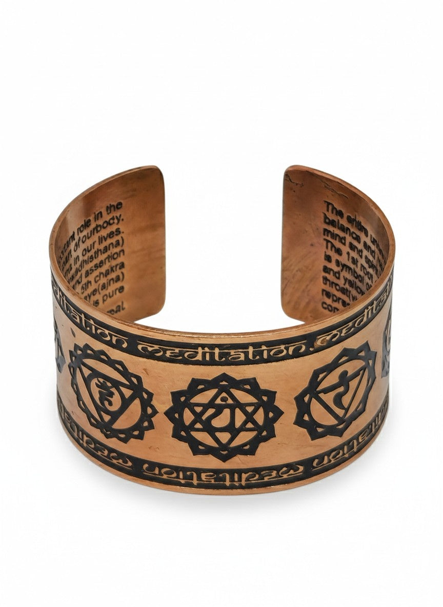 Seven Chakra Copper Cuff Bracelet Handcrafted, Adjustable