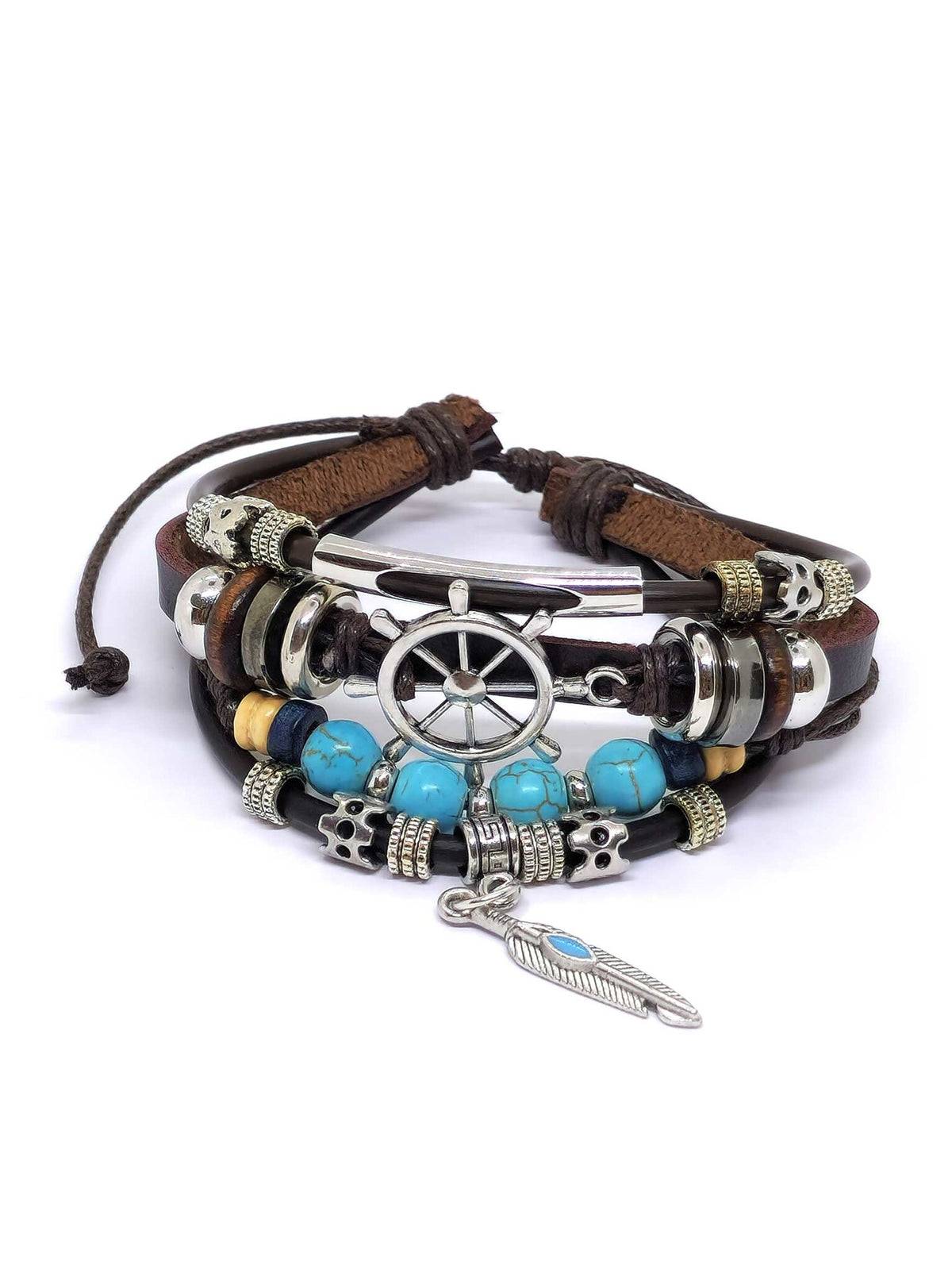 Leather Bracelet Dharma Wheel darkbrown