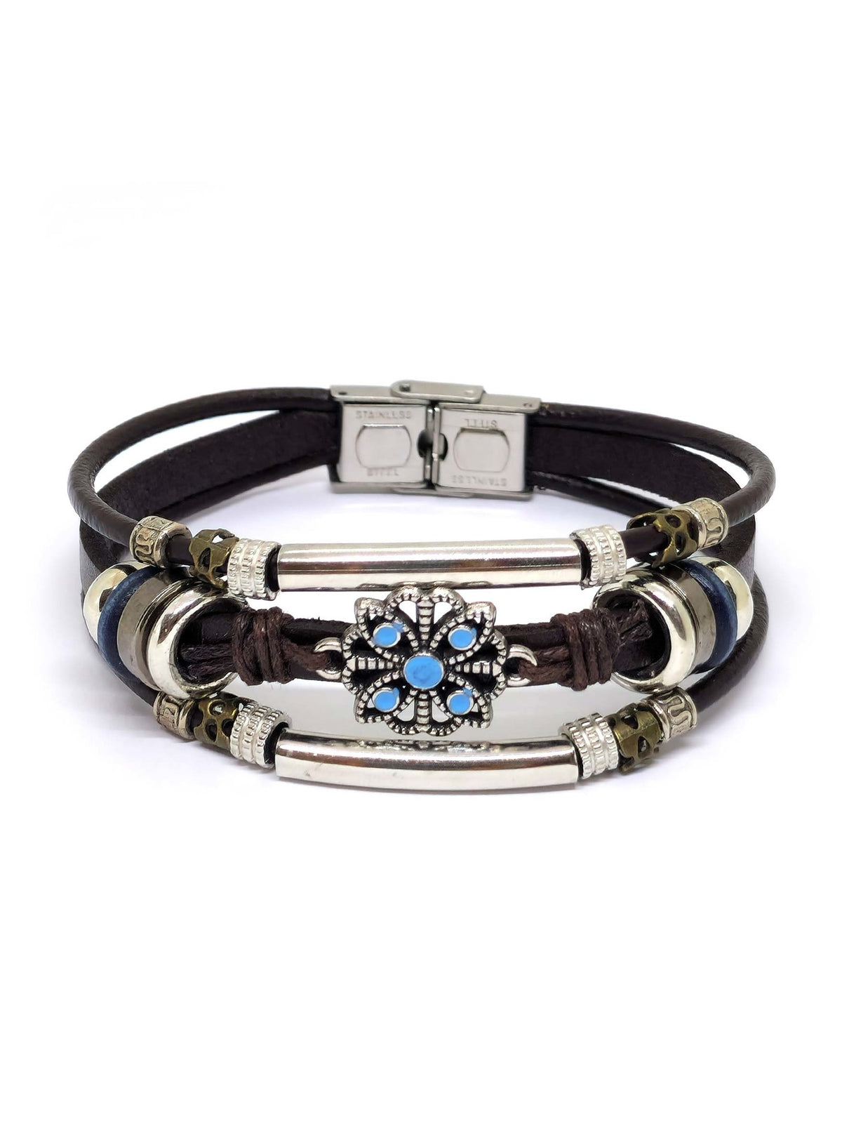 Leather Bracelet Flower of Life darkbrown
