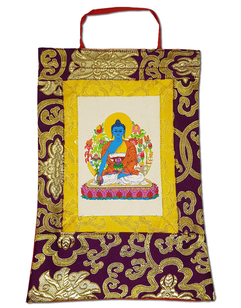 Tibetisches Thangka Medizin Buddha, handgedruckt auf Reispapier, mini