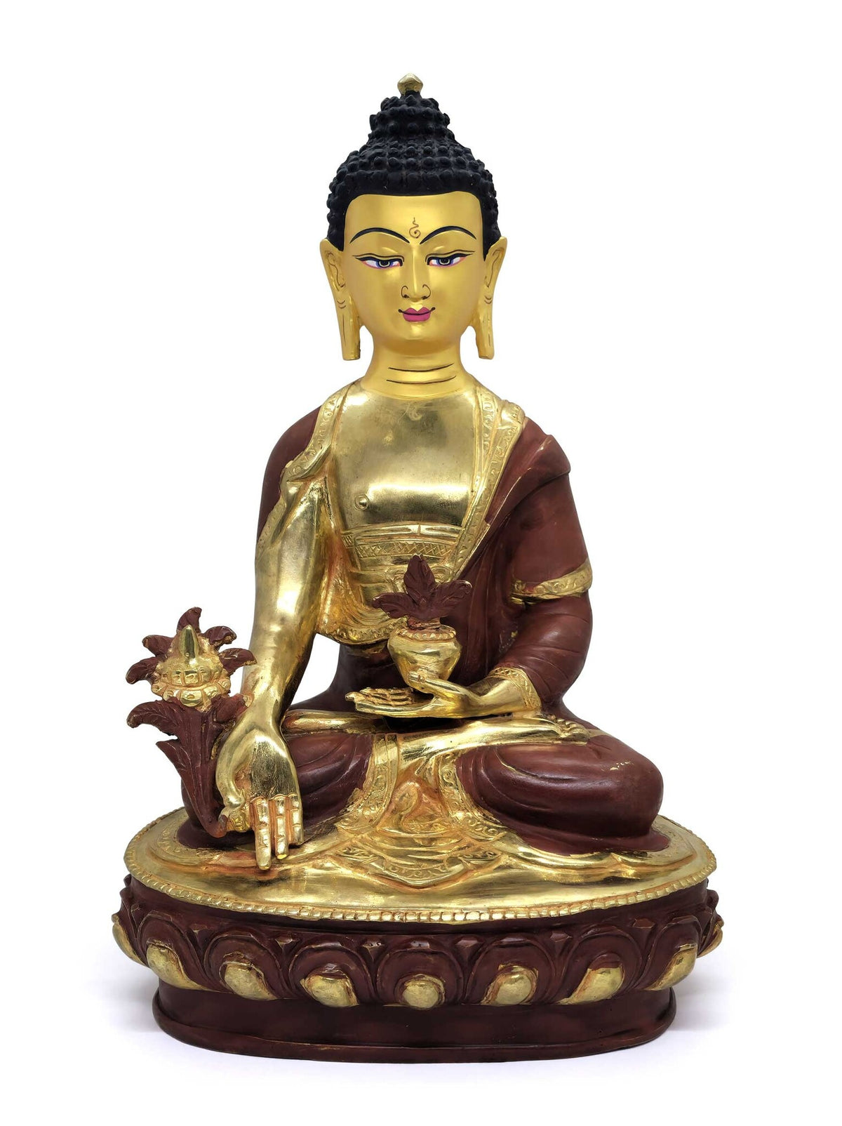 Medicine Buddha Statue, Made of Brass, Partly Gold Plated, 31cm