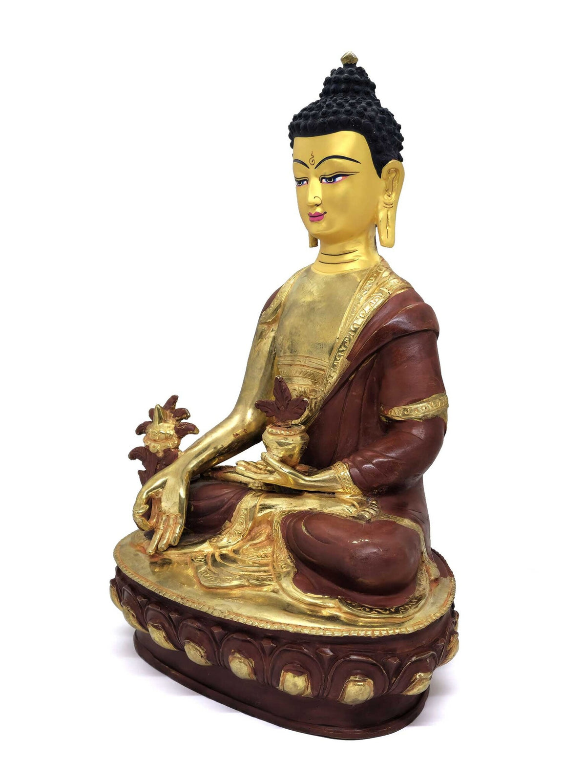 Medicine Buddha Statue, Made of Brass, Partly Gold Plated, 31cm