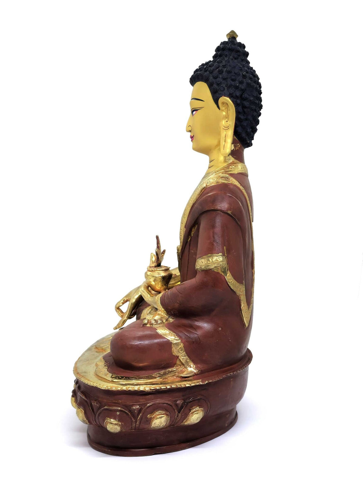 Statue du bouddha de médecine en laiton, partiellement dorée, 31 cm