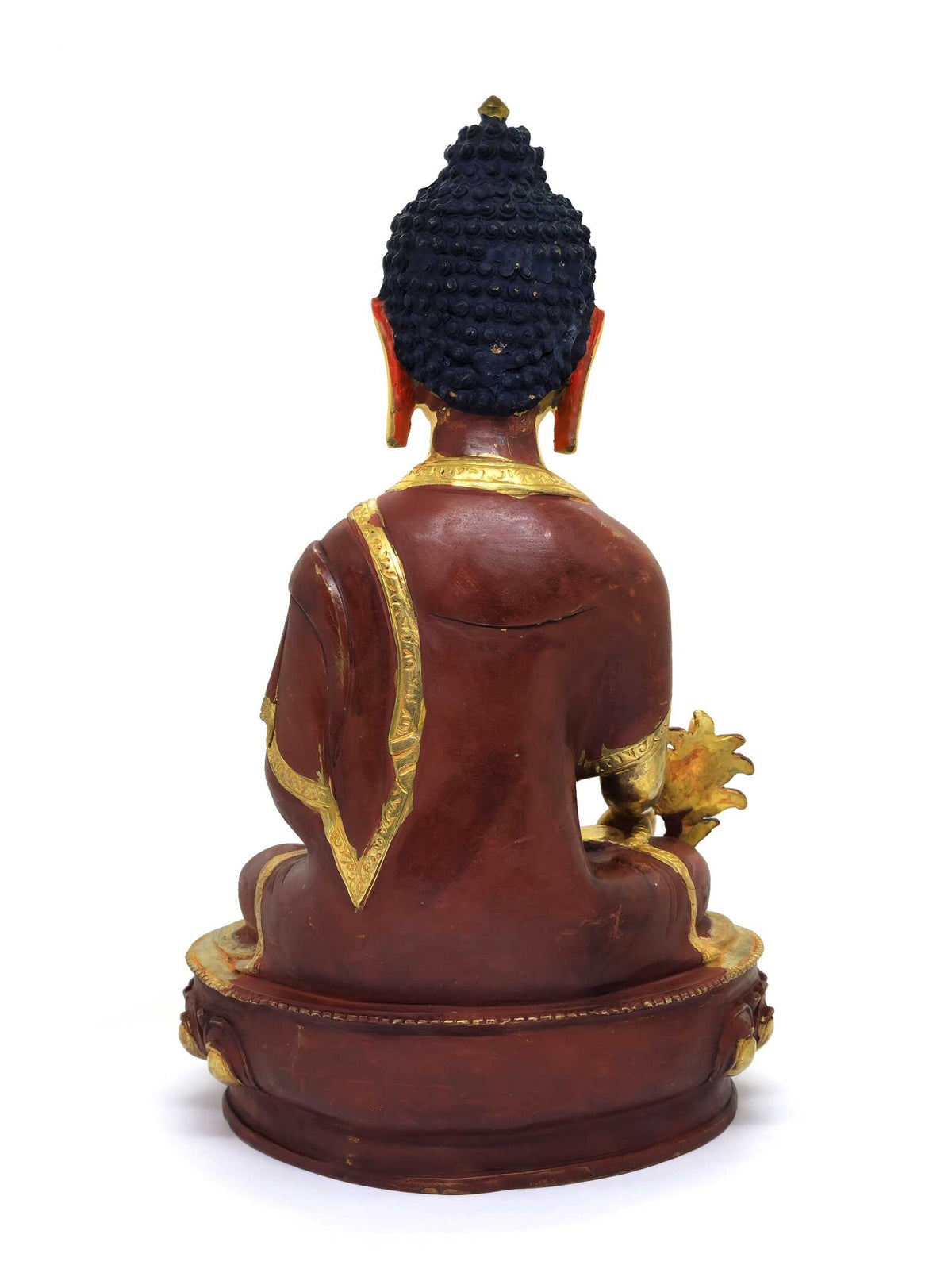 Statue du bouddha de médecine en laiton, partiellement dorée, 31 cm
