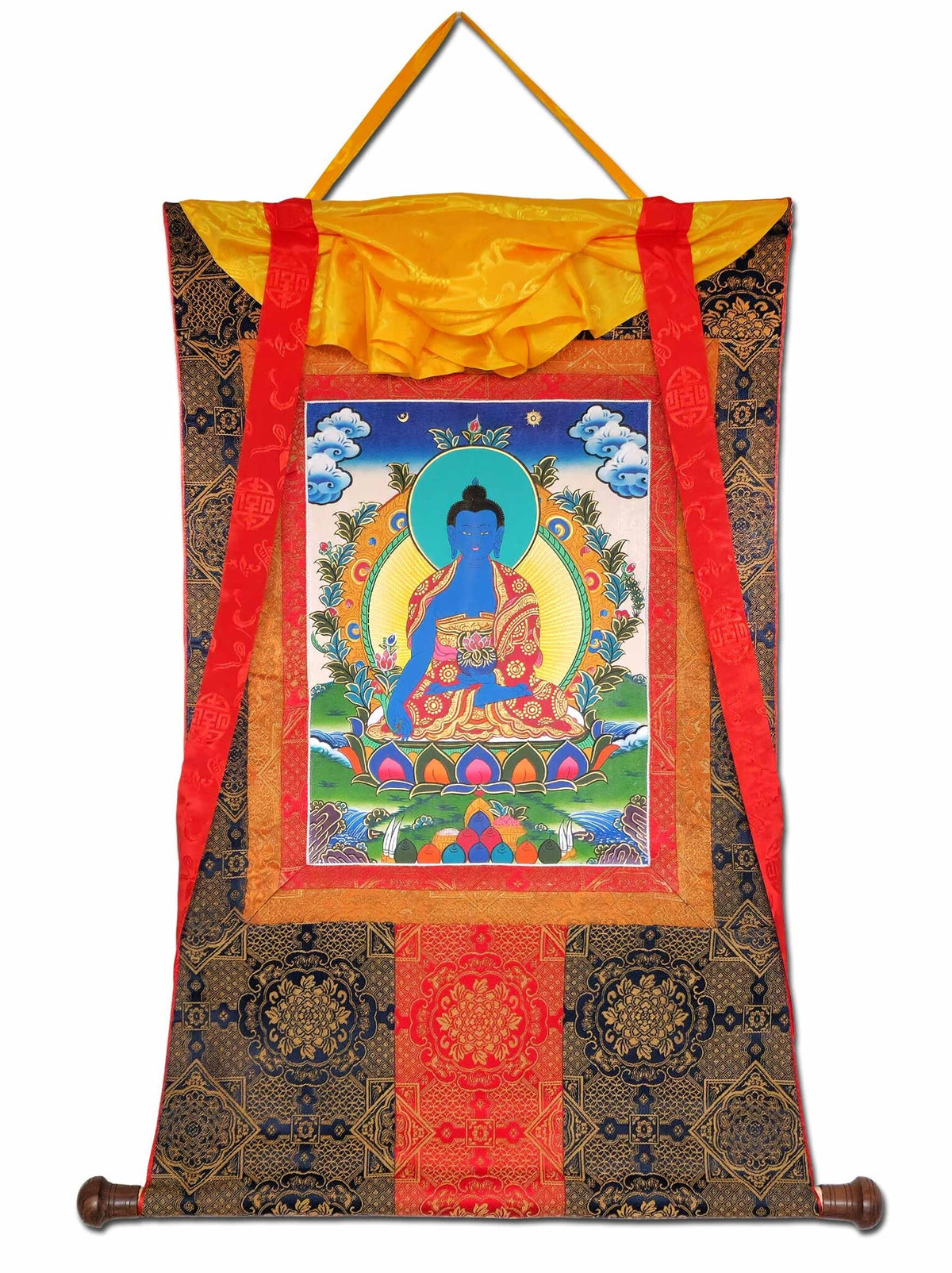 Tibetan Thangka Medicine Buddha, Made of High Quality Brocade, 80 x 50 cm