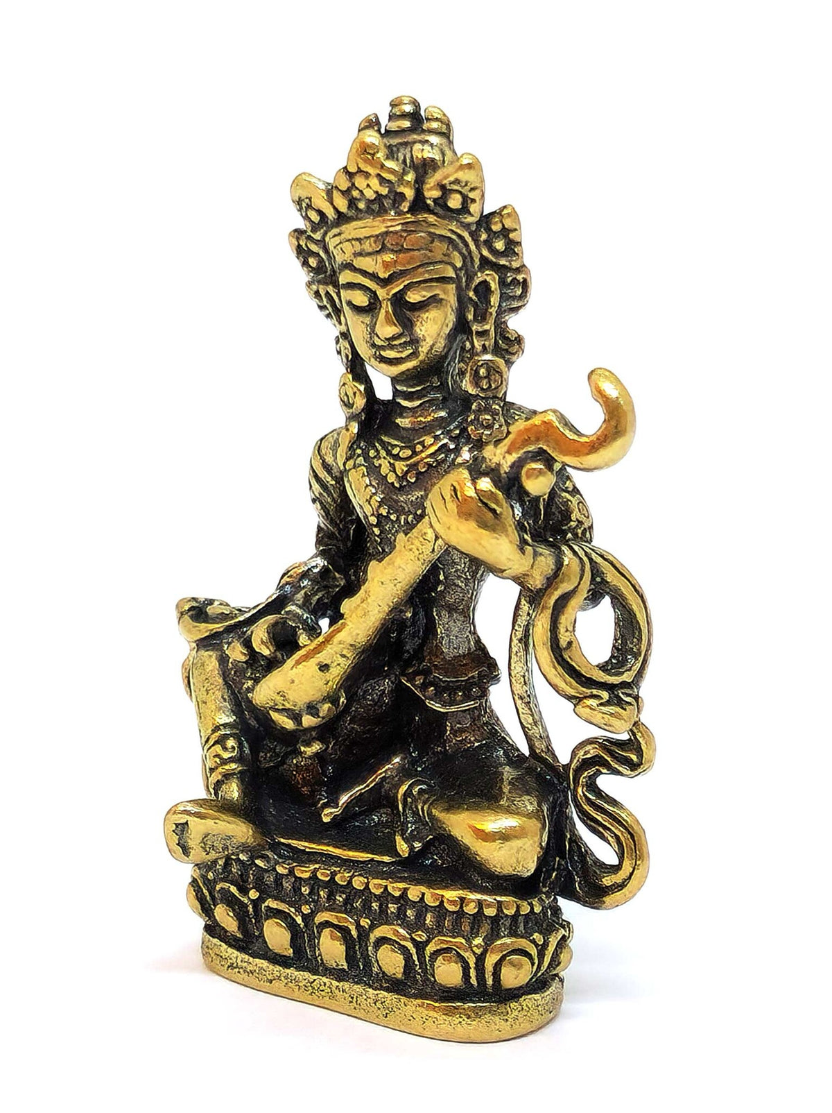 Statua di Mini Yangchenma Saraswati in rame. simbolo di saggezza, musica e ispirazione, 4cm