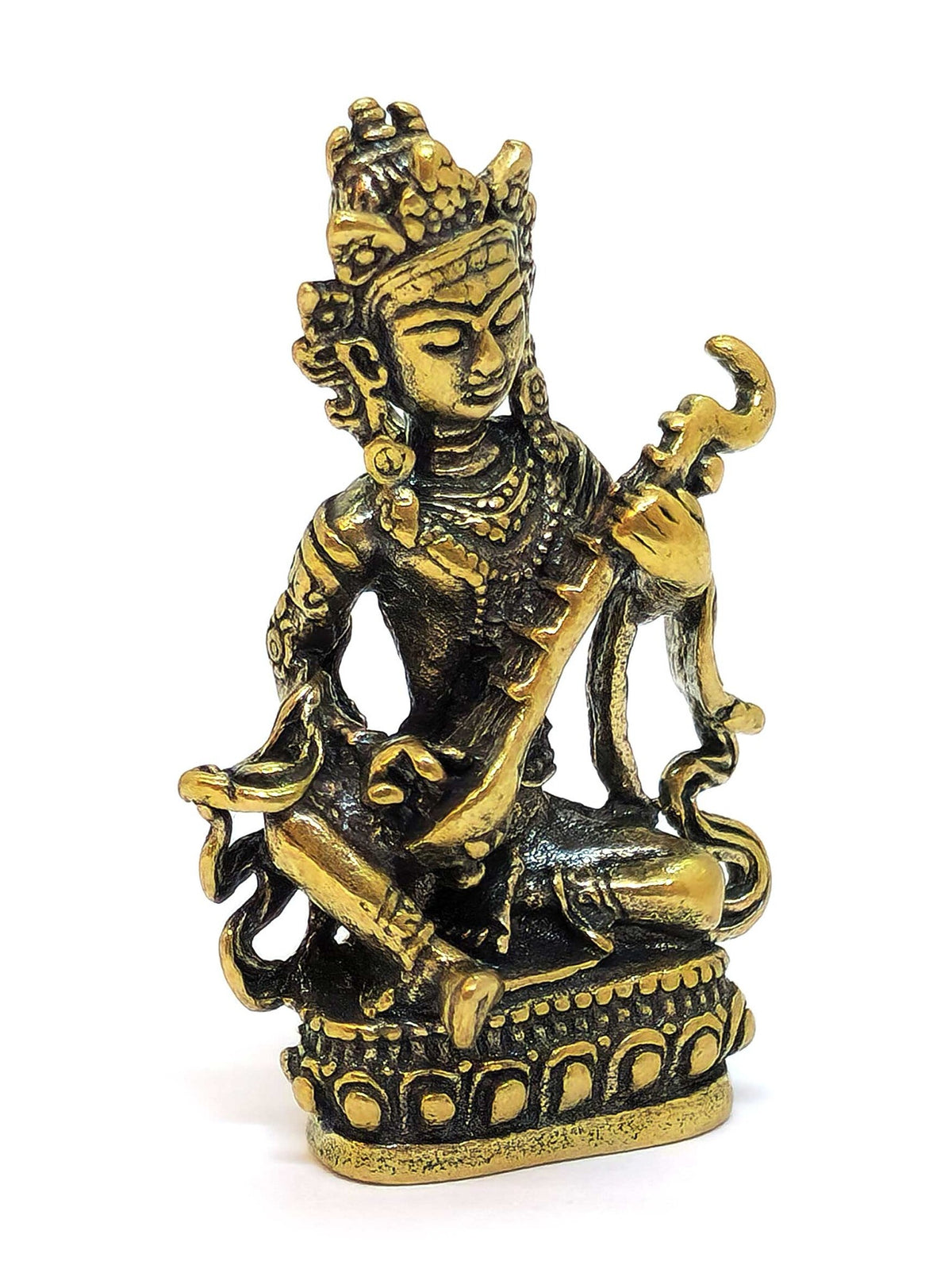 Mini Yangchenma Saraswati Copper Statue. Symbol of Wisdom, Music and Inspiration, 4cm