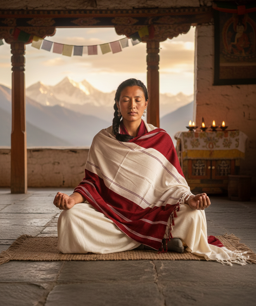 Ngakpa sciarpa tibetana in cotone, 95 x 290 cm