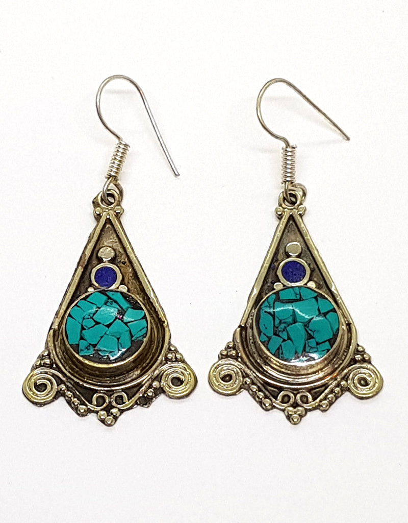 Copper Triangle Earrings With Stone