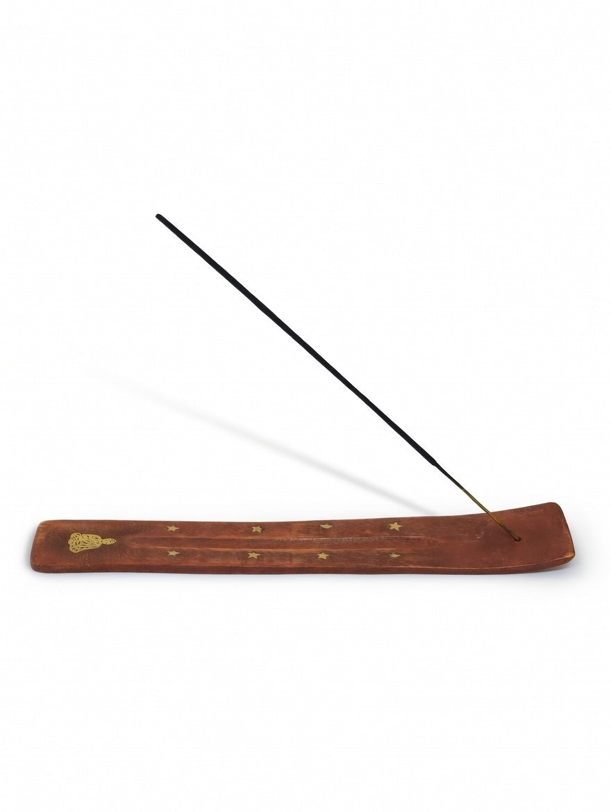 Porte-encens en bois avec Bouddha et étoiles