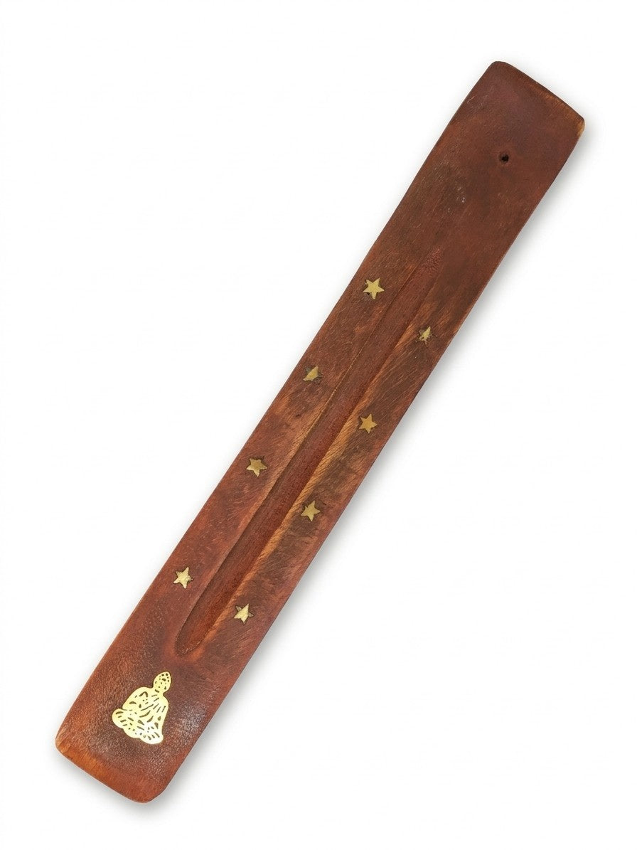 Porte-encens en bois avec Bouddha et étoiles