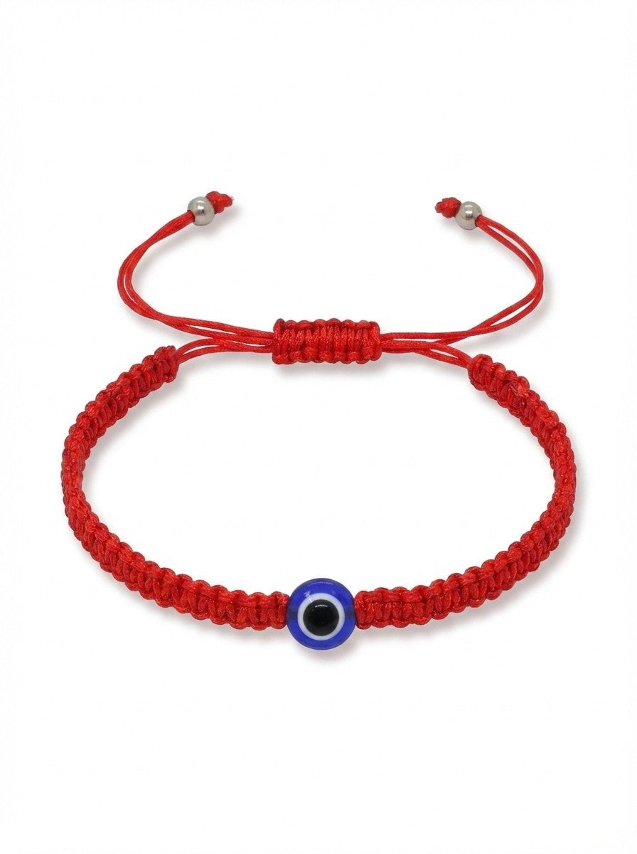 Bracelet porte-bonheur tibétain rouge tressé à la main au symbole de l'œil réglable