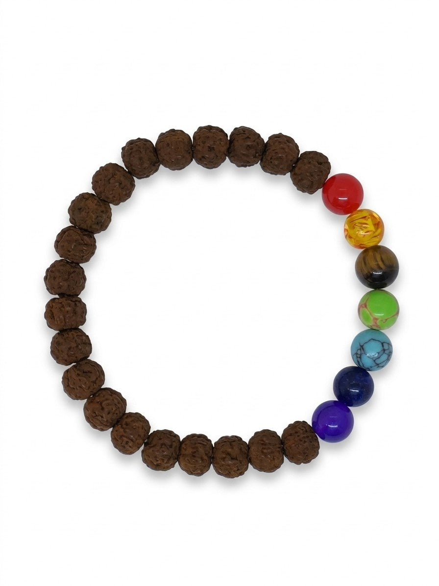 Rudraksha Bracelet with 7 Chakra Stones Elastic, 8mm