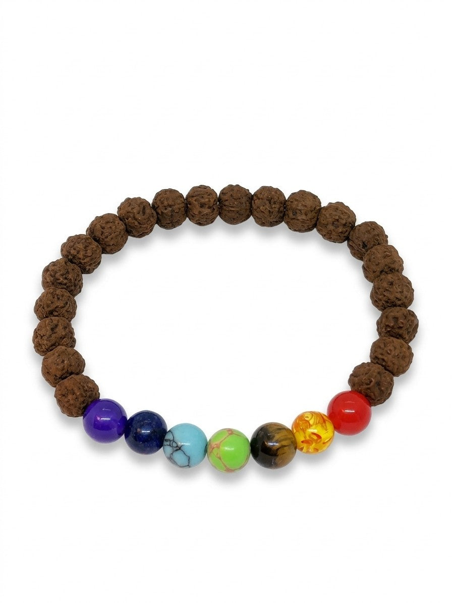 Rudraksha Bracelet with 7 Chakra Stones Elastic, 8mm