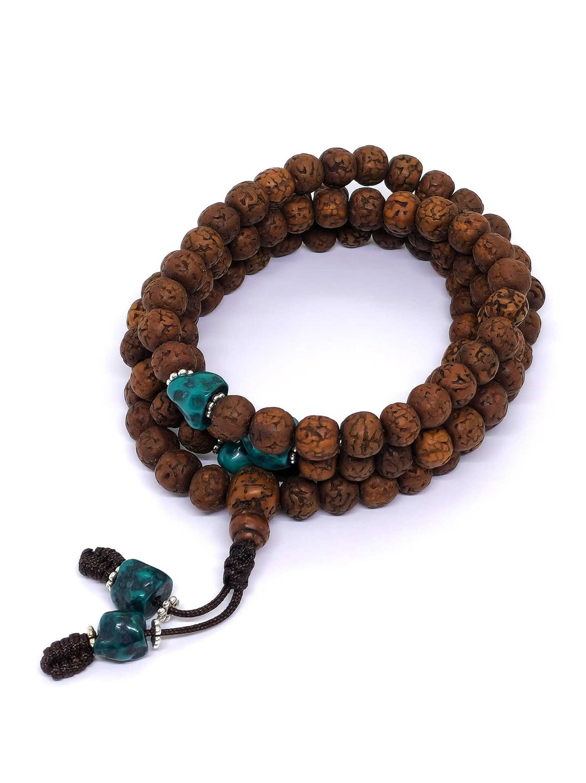 Tibetan Prayer Beads Japa Mala, Grated Rudraksha Seeds with Spacer