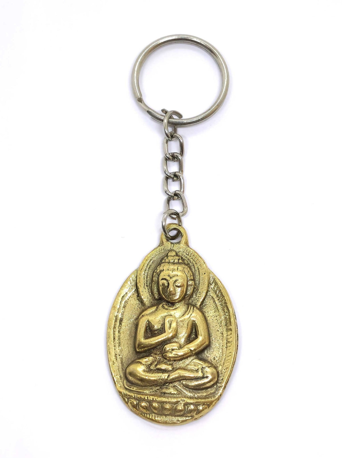 Tibetan Brass Keychain with Buddha Carving
