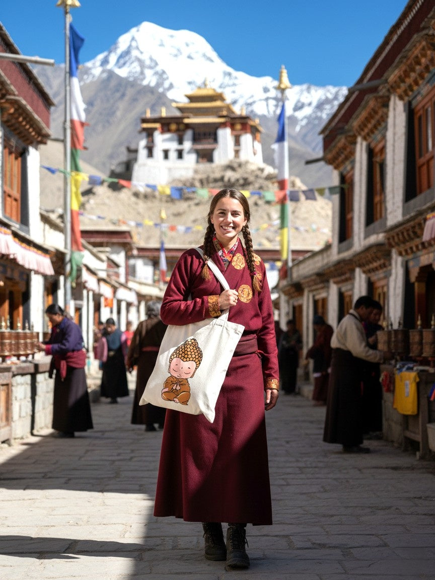 Borsa in stoffa in cotone piccolo Buddha meditazione
