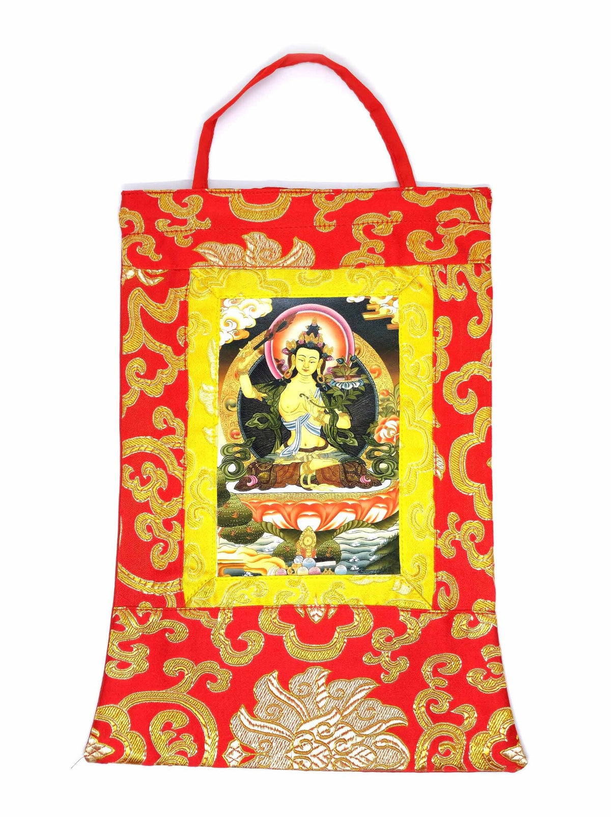 Tibetisches Thangka Manjushri mini aus Seidenbrokat
