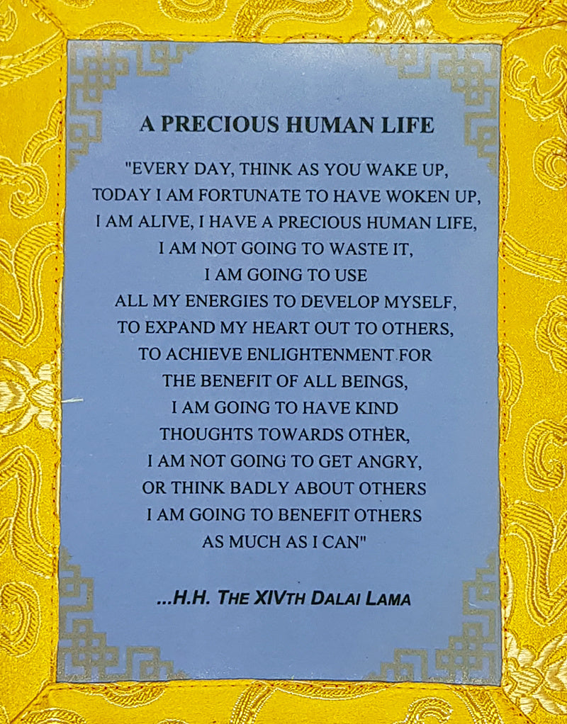 Tibetisches Thangka Dalai Lama Zitat "PRECIOUS HUMAN LIFE"
