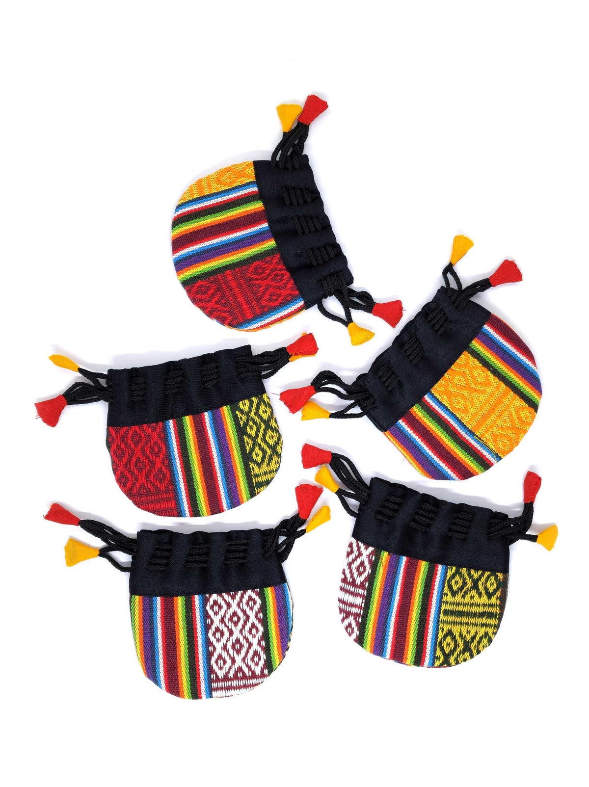Petite pochette tibétaine en tissu avec cordon de serrage