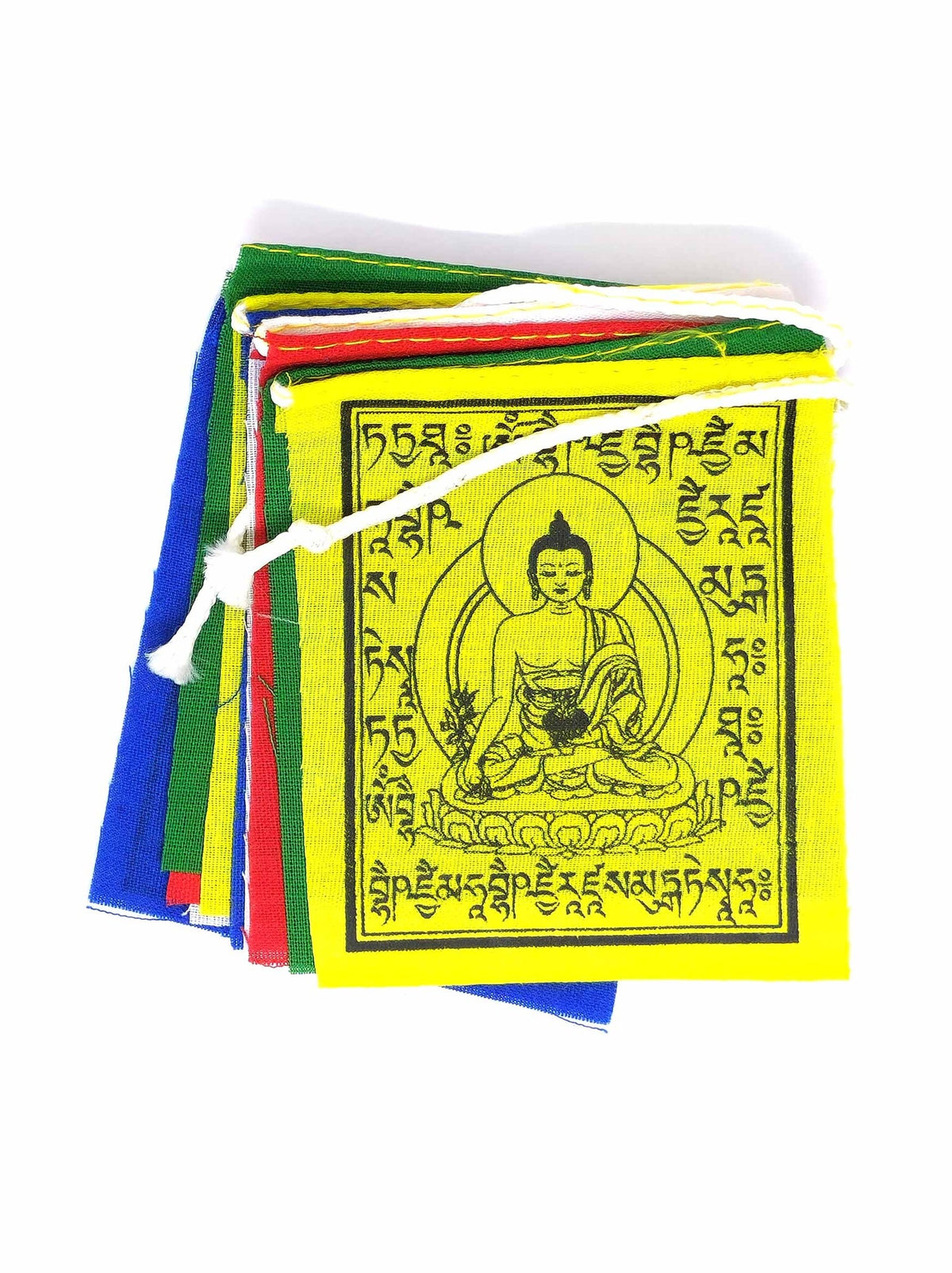 Drapeaux de prière tibétains miniatures en coton, bouddha de médecine, 7 x 8,5 cm, 75 cm