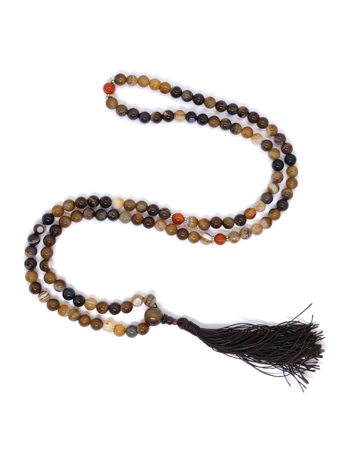 Tibetan Prayer Beads Japa Mala mixed Gemstones, brown Tassel