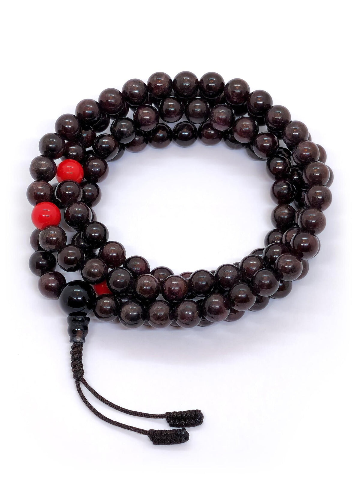 Handcrafted Tibetan Prayer Beads with Garnet & Red Coral