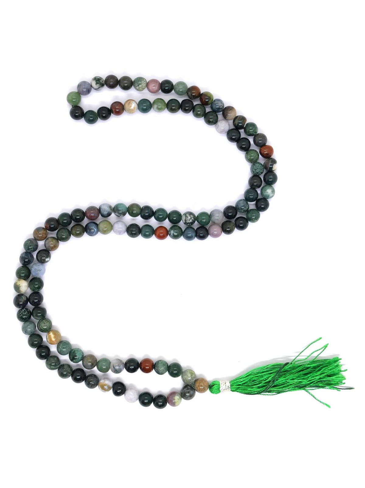 Tibetan Prayer Beads Japa Mala Mixed Agate Stones, green Tassel