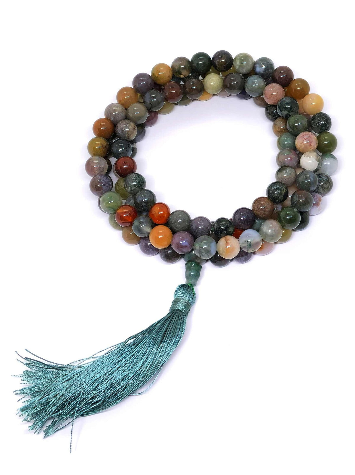 Tibetan Prayer Beads Japa Mala Mixed Agate Stones, with Tassel