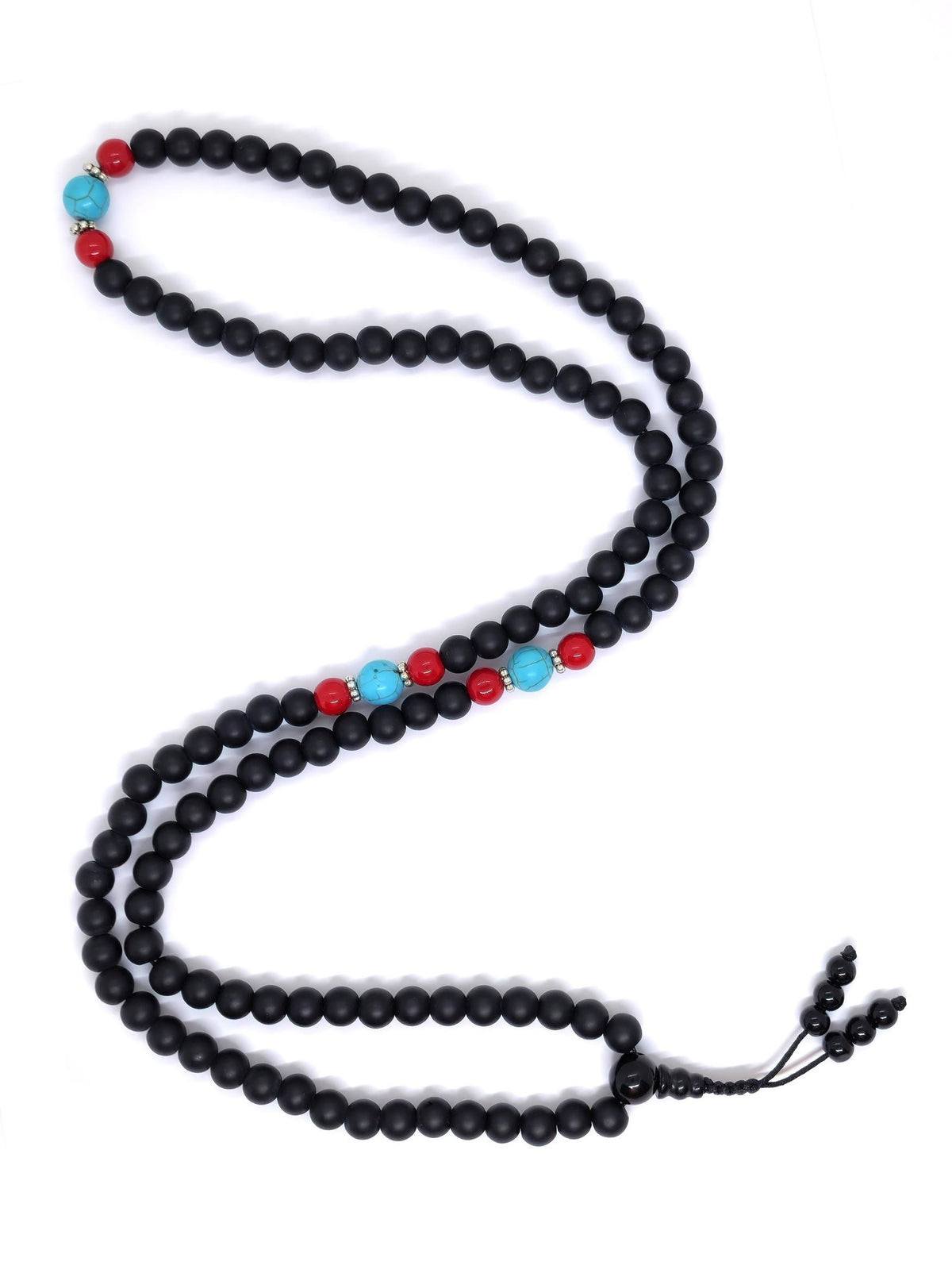 Tibetan Prayer Beads Mala Matte Onyx Stone With Coral And Turquoise Spacers
