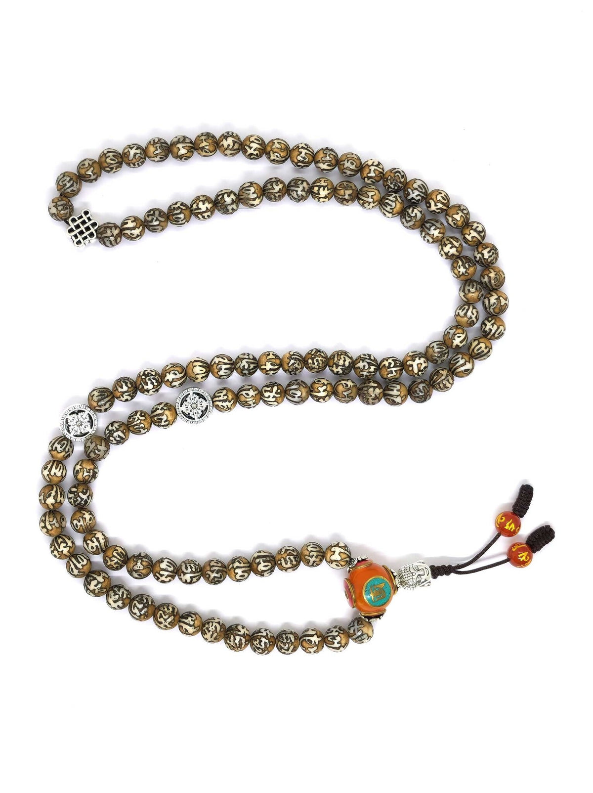 Tibetan Prayer Beads Mani Mantra Shell, with Spacer Double-Dorje and Endless Knot