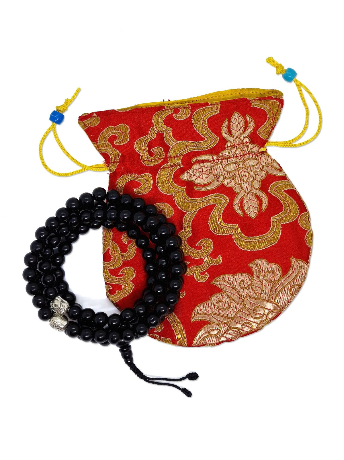 Tibetan Prayer Beads Black Onyx with 3 Buddha Marker Beads