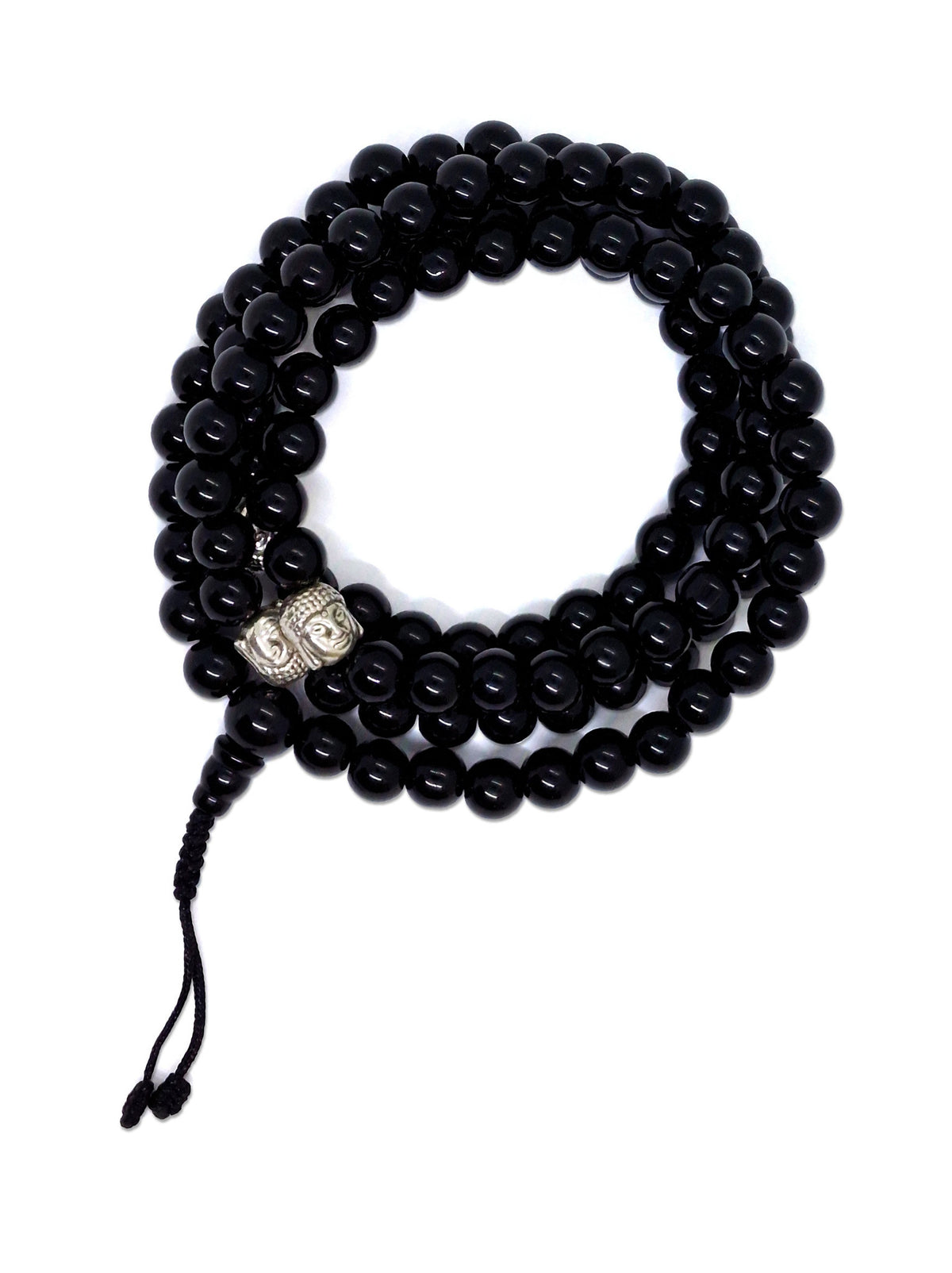 Tibetan Prayer Beads Black Onyx with 3 Buddha Marker Beads