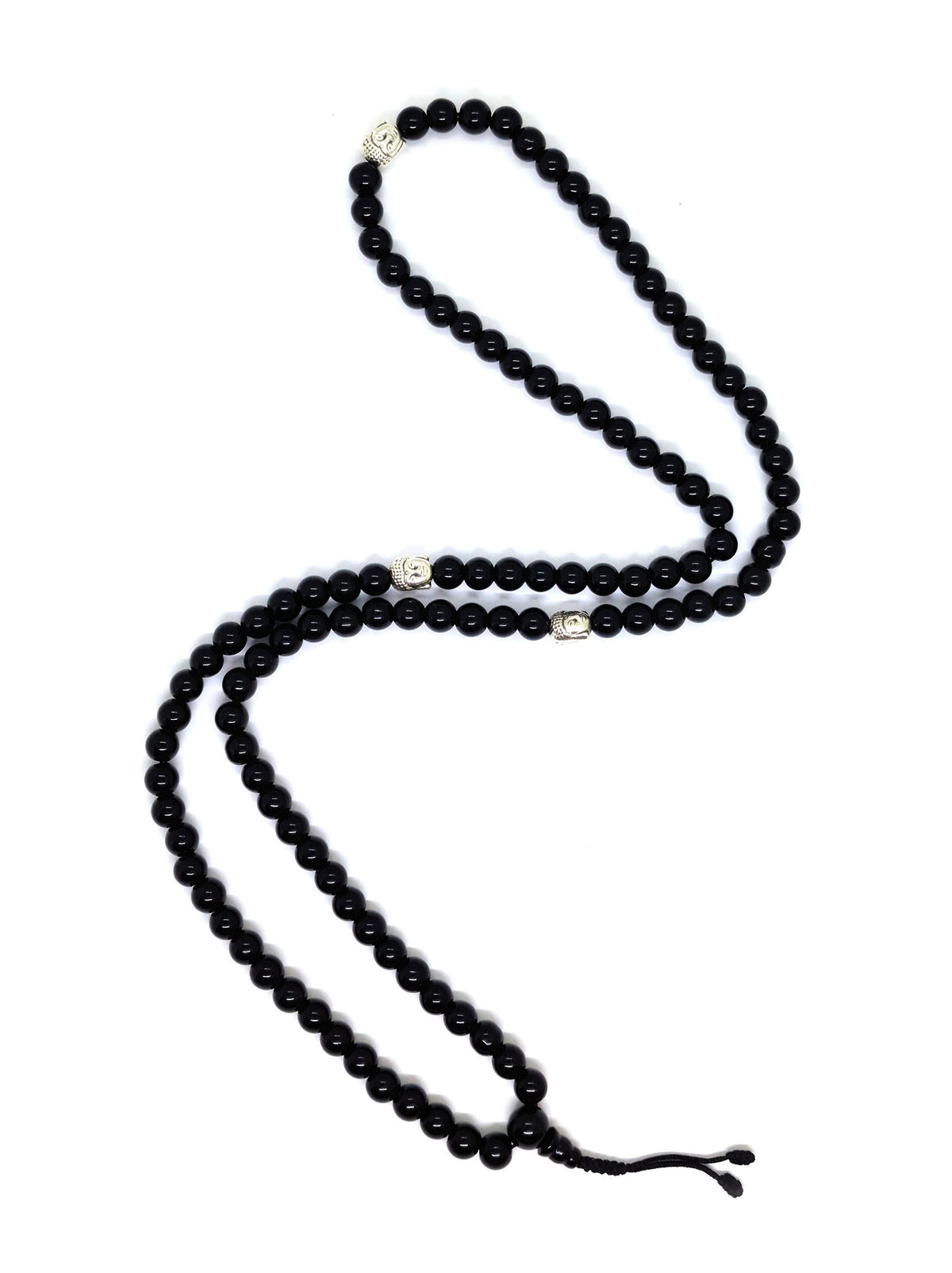 Mala tibetana nero onice con 3 Buddha-segnaposto perline