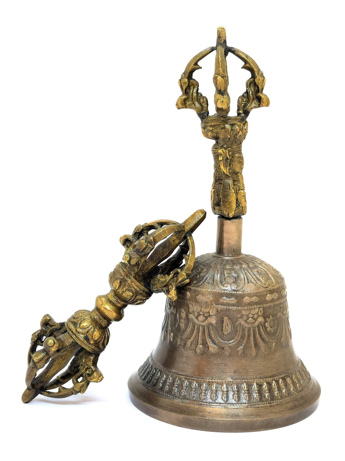 Cloche et dorjé tibétains, symbole de sagesse et de compassion, 17 cm