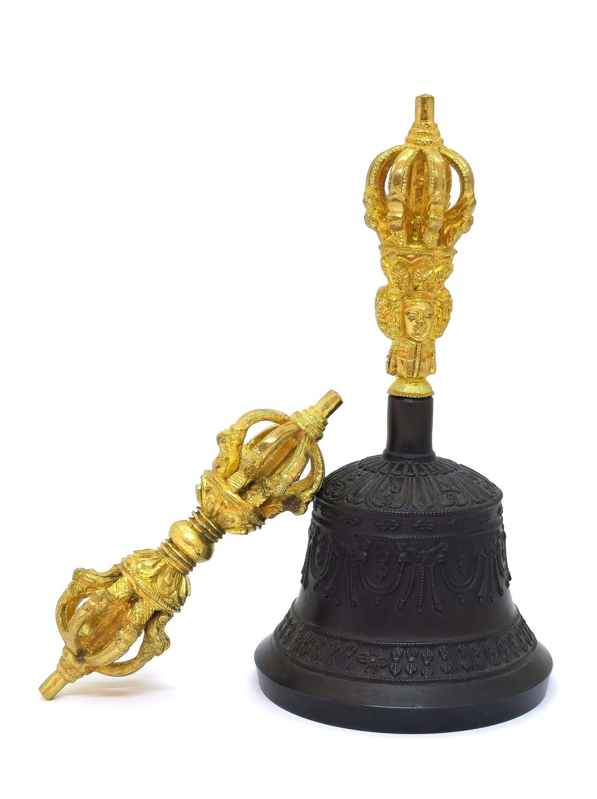 Tibetan Ritual Bell with Dorje, Vajra Set for Meditation and Spiritual Practice, 17cm