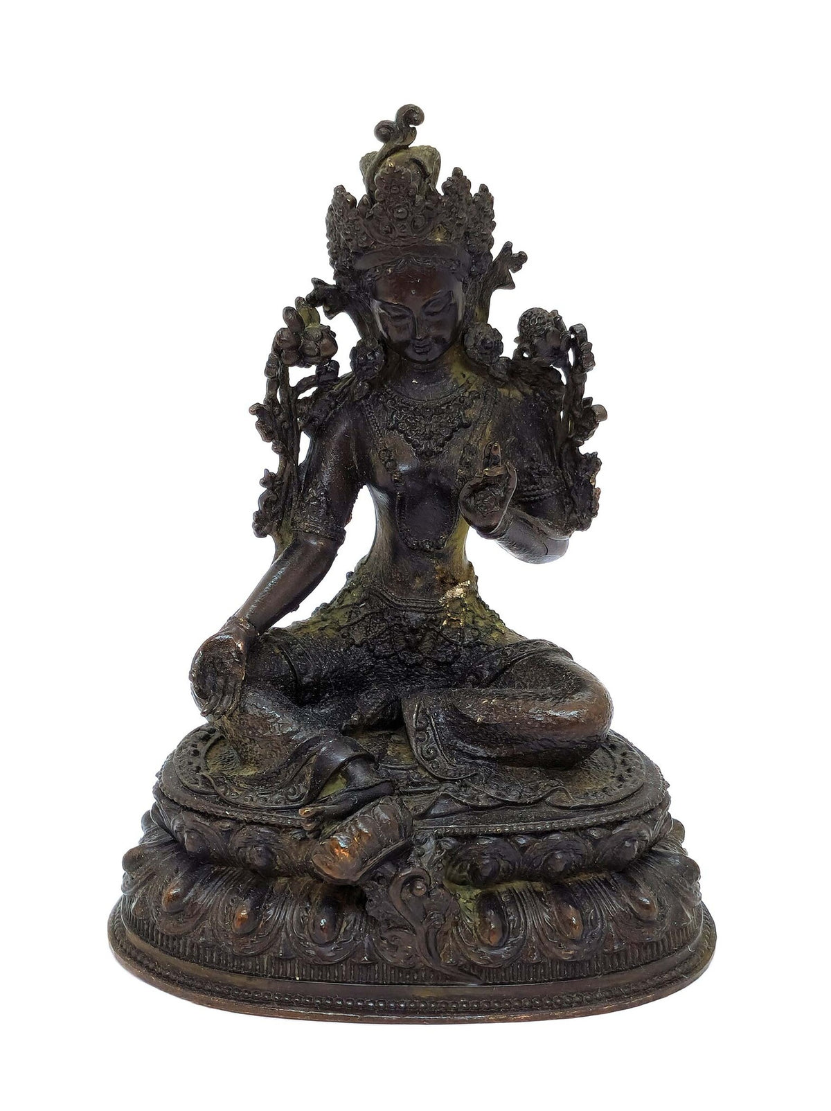 Tibetan Green Tara Statue, Copper Figurine of the Goddess of Compassion, 9.5 cm