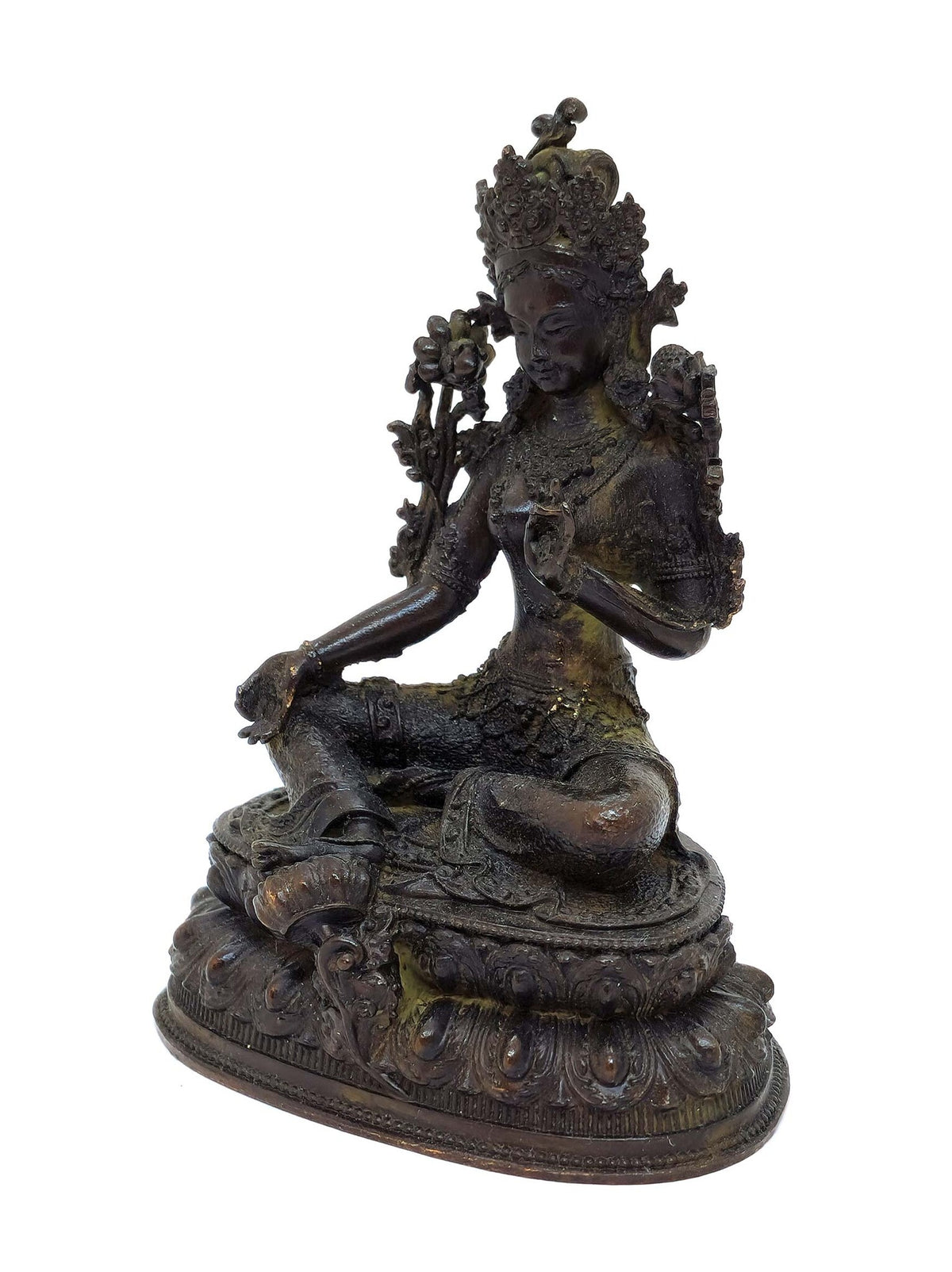 Tibetan Green Tara Statue, Copper Figurine of the Goddess of Compassion, 9.5 cm