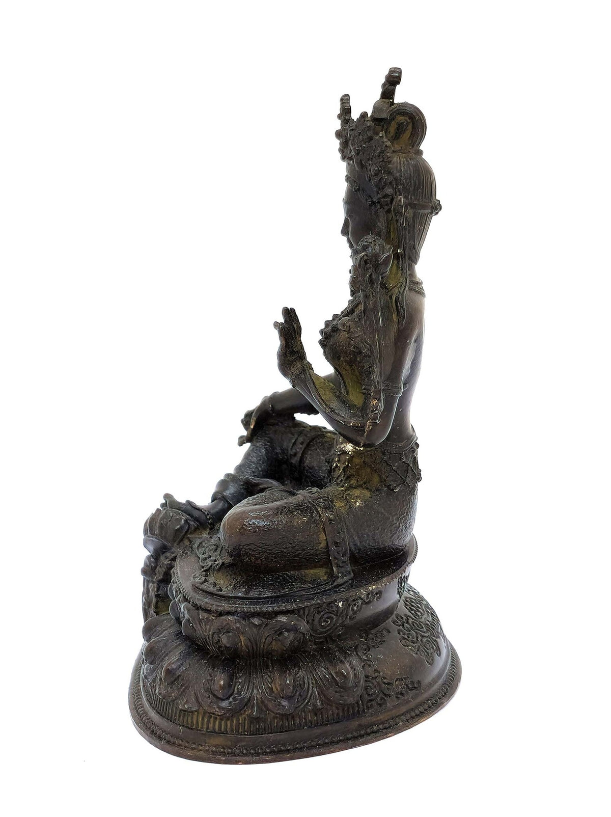Statua tibetana di Tara Verde in rame, simbolo di protezione e compassione, 9.5 cm