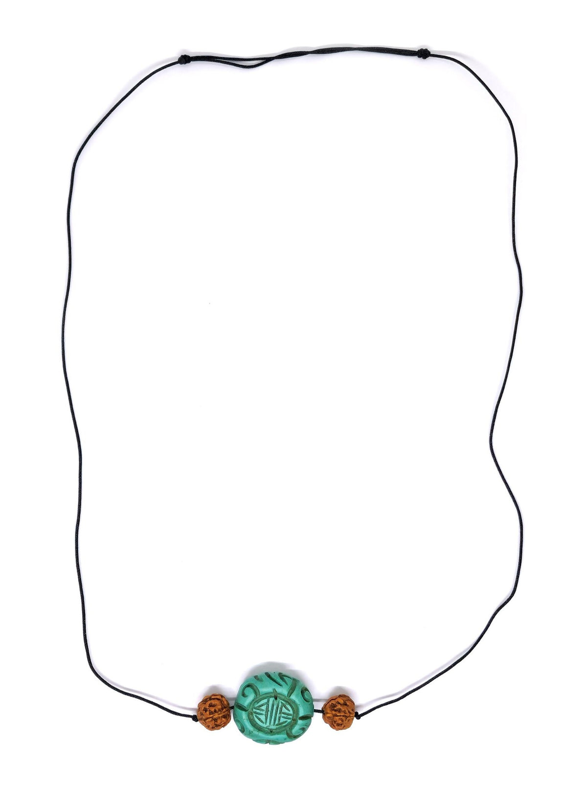 Halskette mit türkisfarbenen Steinanhängern und Rudraksha-Perlen