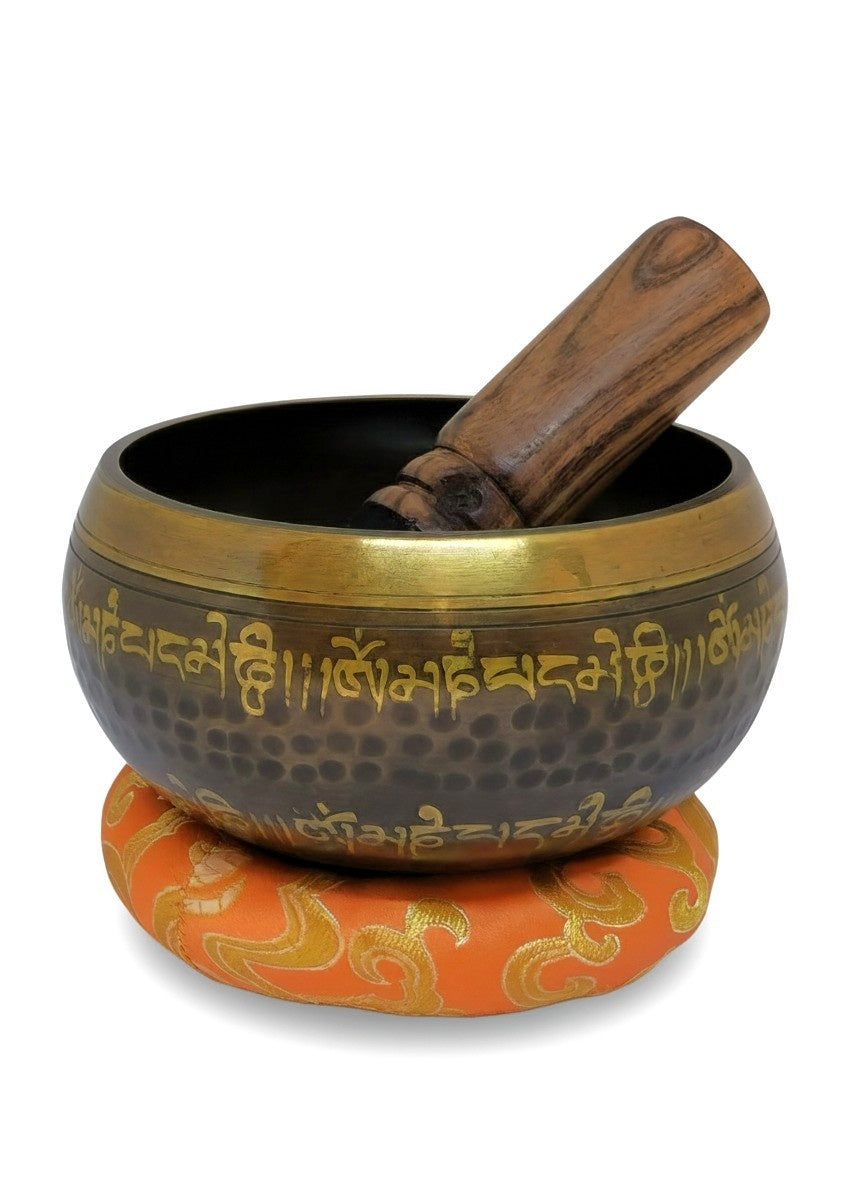 Tibetische Klangschale 3-teiliges Set Messing Mantra Om Mani Padme Hum, Ø 11cm, 390g