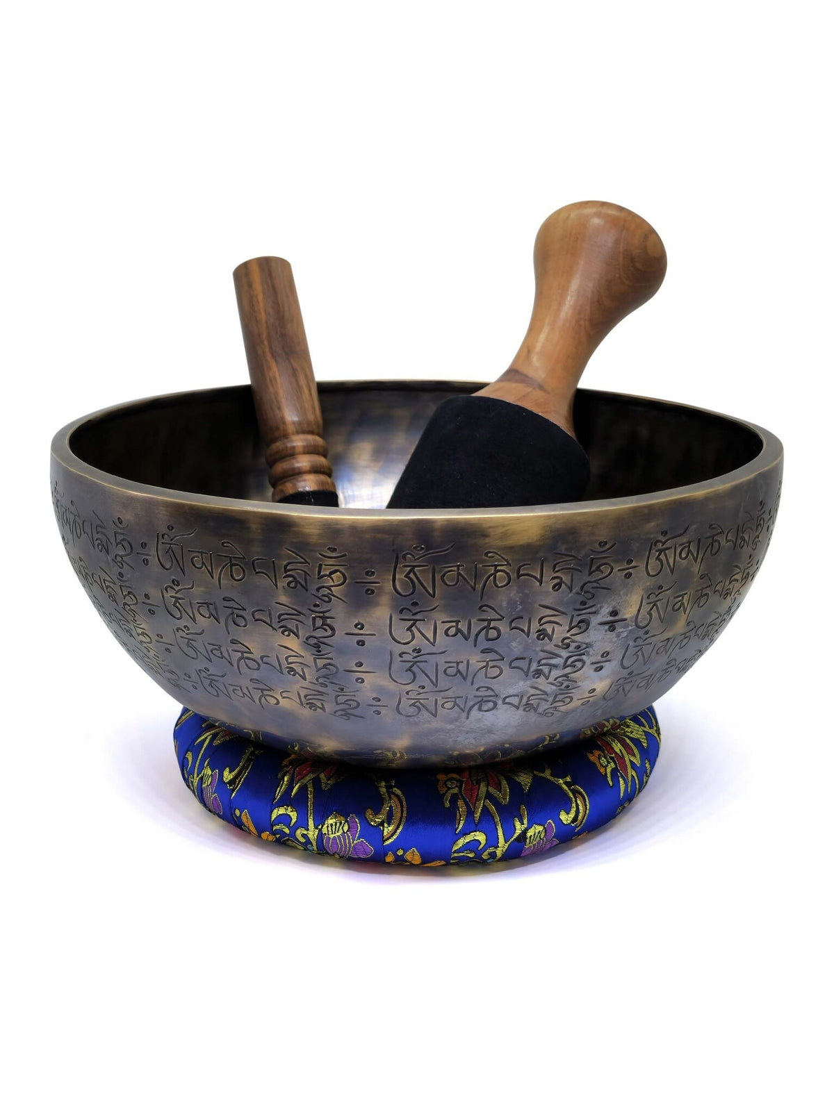 Handgefertigte tibetische Klangschale, Mantra und Buddha eingraviert, Ø 25 cm, 2 kg