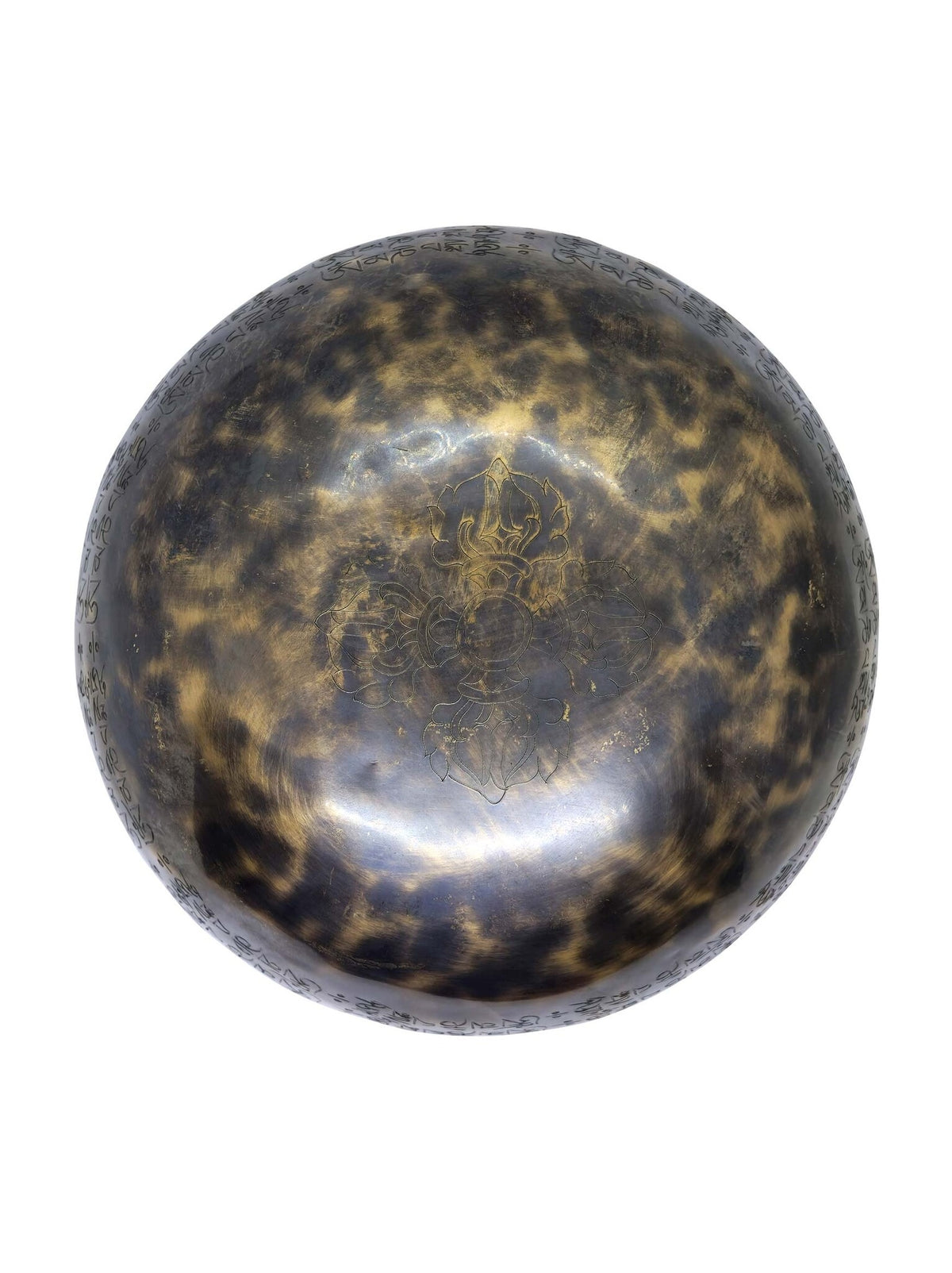 Bol chantant tibétain fait main, mantra et Bouddha gravés, Ø 25 cm, 2 kg