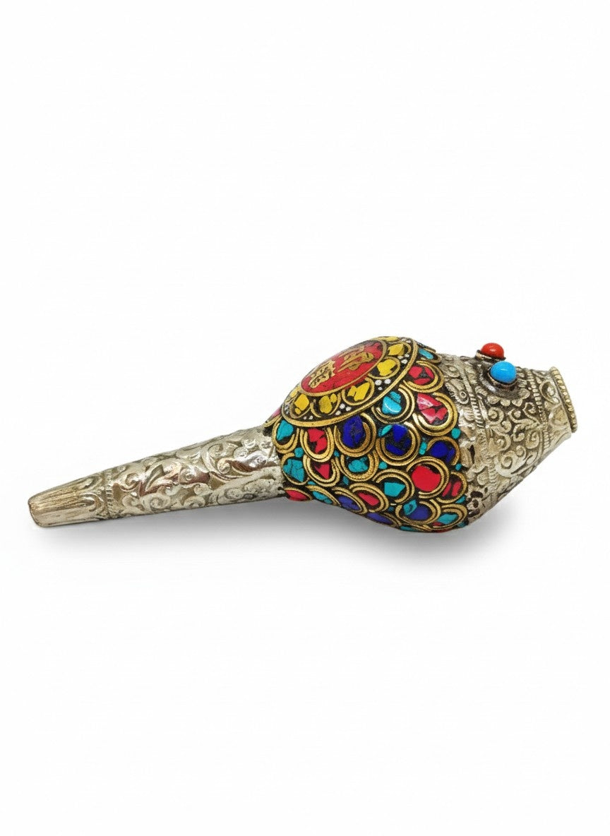 Tibetan Mantra Conch Trumpet Shankha with Gemstones