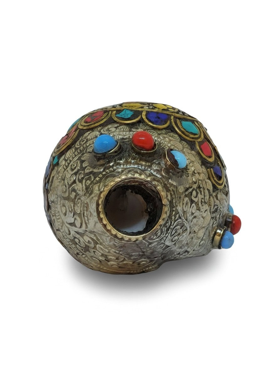 Tibetan Mantra Conch Trumpet Shankha with Gemstones