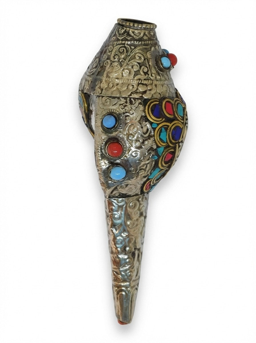 Tibetan Mantra Conch Trumpet Shankha with Gemstones